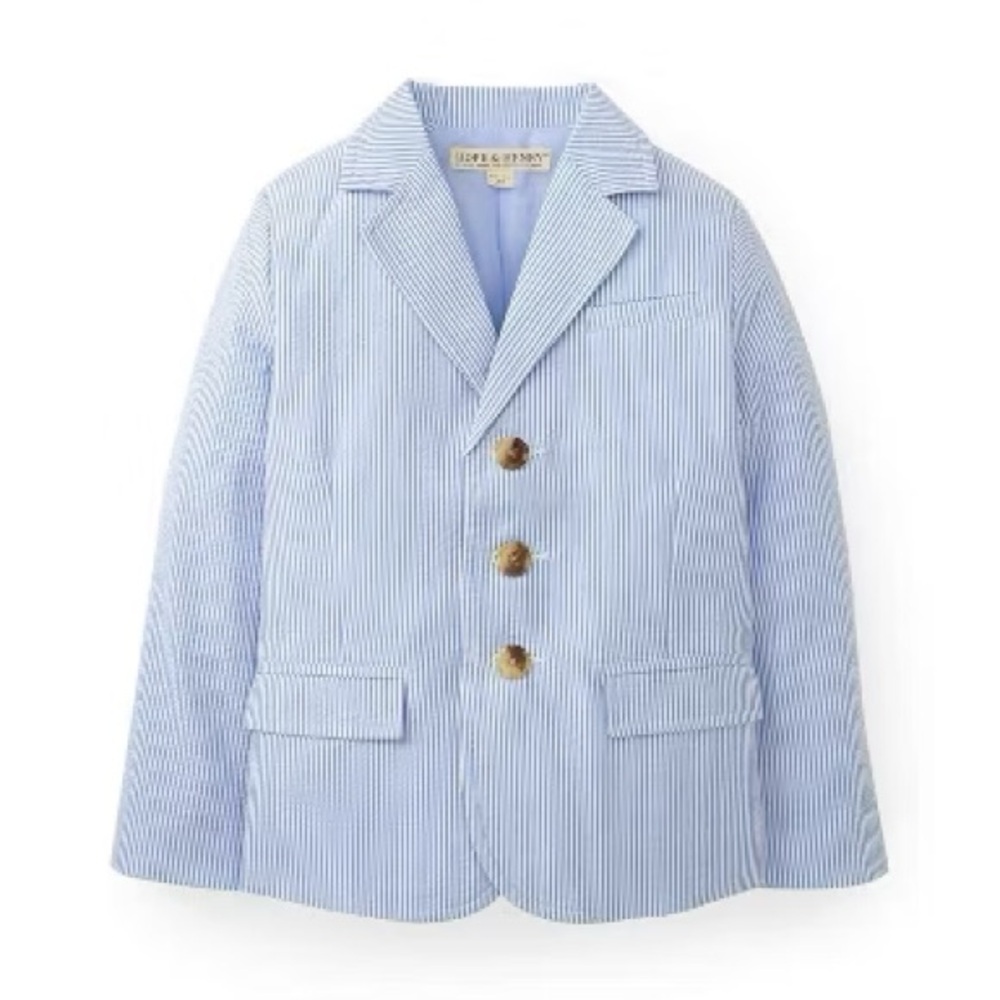 Kids Light Blue Seersucker Blazer - Crew & Navy